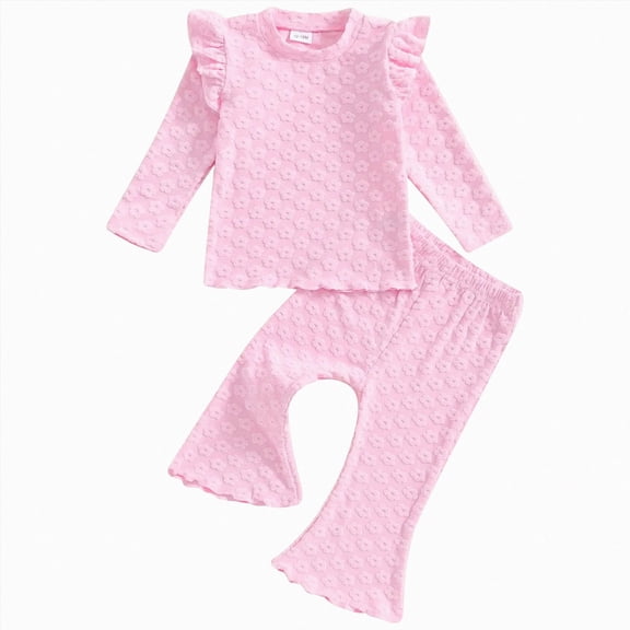 TOWED22 Baby Toddler Girl Cute Outfits Long Sleeve Crewneck Top and Pants 2 Piece Clothes Set Fall Winter Soft(Pink,18-24 M)