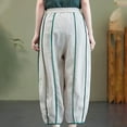 thumbnail image 6 of Wycnly on Sale Pants for Women Womens Harem Pants Fashion Pleated Elastic Waist Loose Wide Leg Long Pants Vintage Cotton Linen Patchwork Trousers with Pocket, 6 of 7