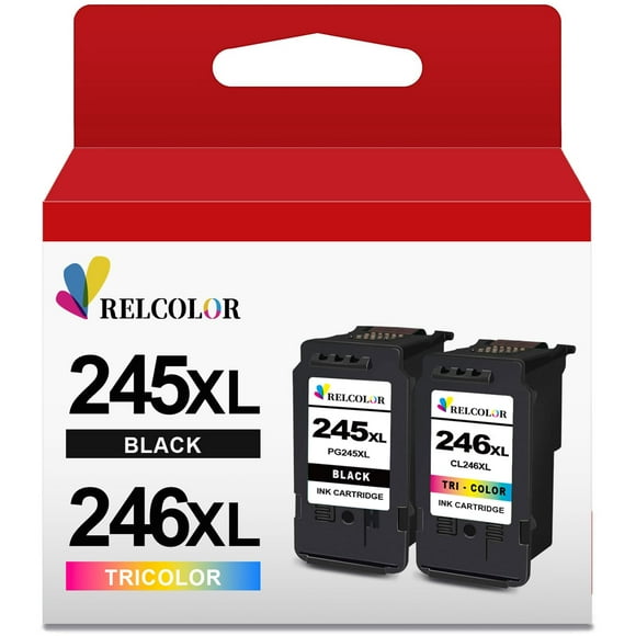 Relcolor Cartouche d'Encre Compatible de Remplacement pour Canon 245TG 246TG (Couleur Noire Lot de 2) 245 246 TG PG245 CL246 MX490 MG2522 MX492 TR4520 TR4500 MG2520 TS3300 TS3322 MG2525 TR452