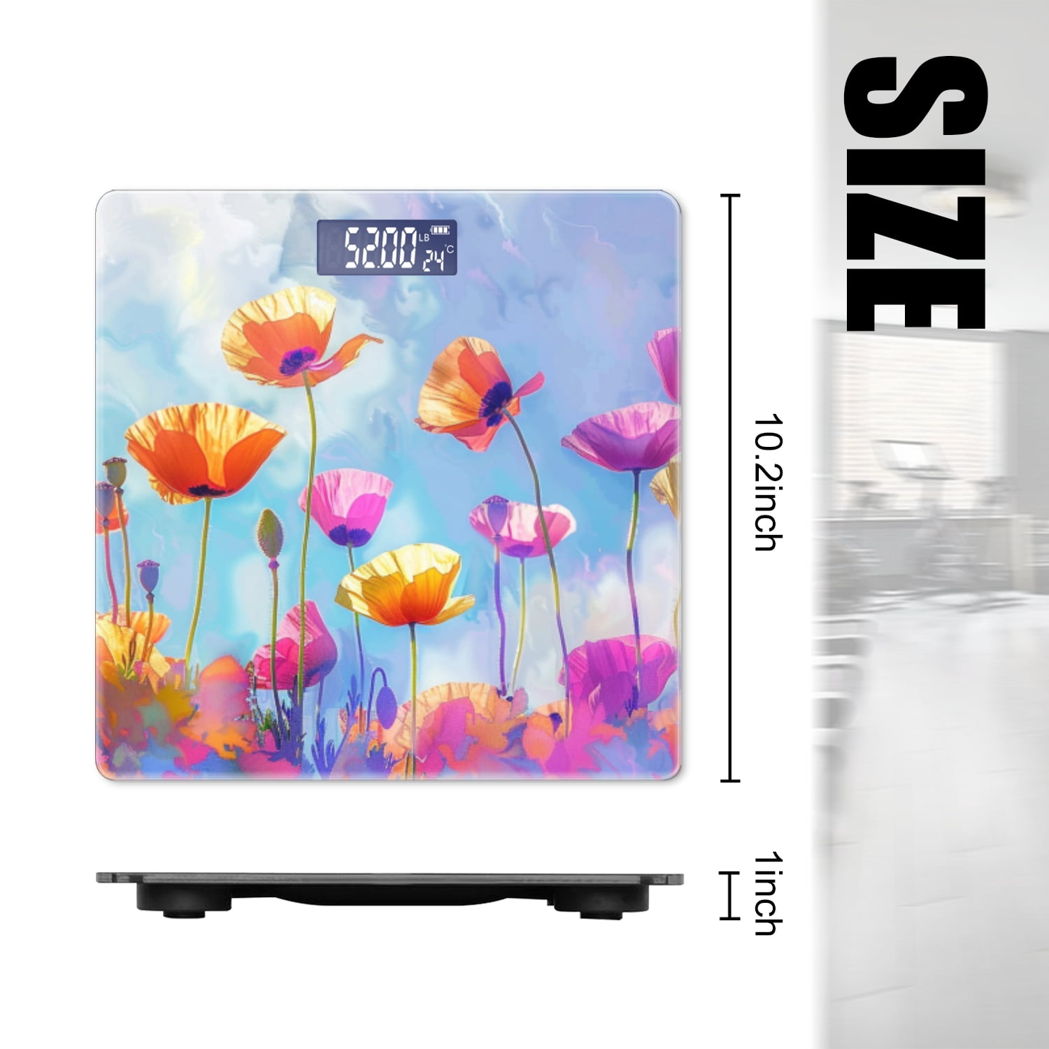 Bathroom Scale, Highly Accurate Digital Body Scale,Precisely Measures Weight up to 400 lbs-Colorful Poppy Flowers In The Bule Sky With Colorful Background