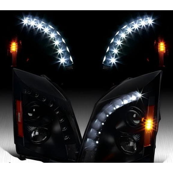 Black/Smoke Fit 2008-2014 Cadillac CTS Projector Headlights Lamps w/ LED Strip