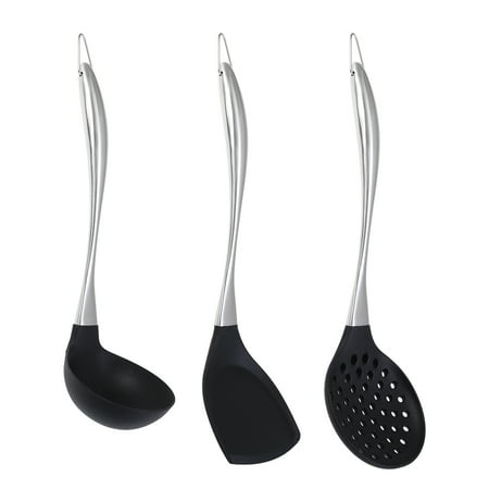 

HOMEMAXS 3pcs/Set Stainless Steel Handle Silicone Cooking Utensils Non-stick Cookers Heat-resistant Kitchenware Kit (Turner+Soup Ladle+Colander Spoon)