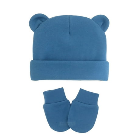 

BIZIZA Baby Hats Toddler Beanie Solid Color Cute Ears Caps with Glove for 6M-3Y Child Blue One Size
