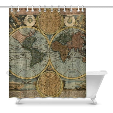 World Map Shower Curtain Ancient Old, Old Map Shower Curtain