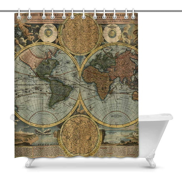Mkhert Old World Map In Vintage Style, Old World Map Shower Curtain