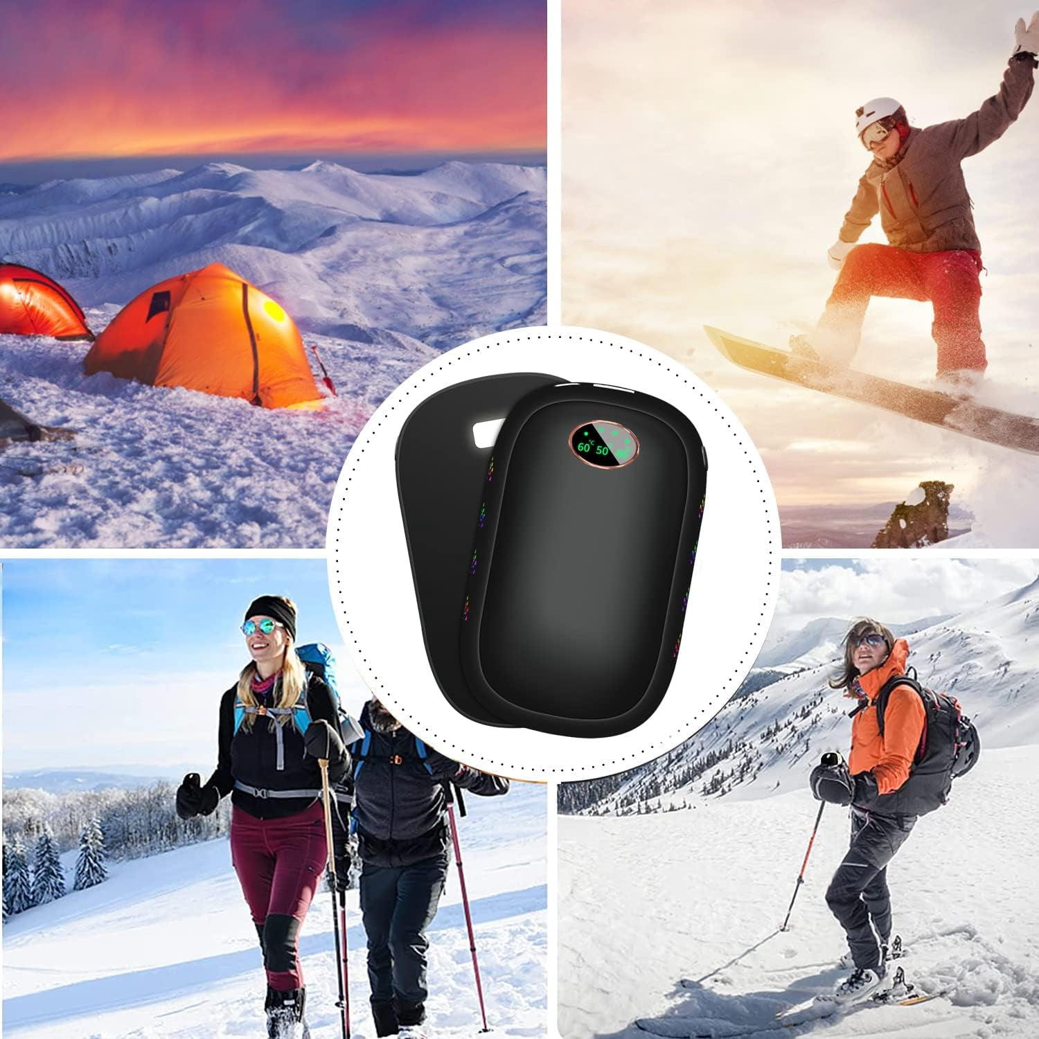 Hand Warmers Rechargeable 2 Pack, Magnetic Double-Sided Heating Electric Hand Warmers 10000mAh, 3 Heat Levels, Max 140℉, Ideal Men Gift for Golf/Hunting/Camping/Fishing