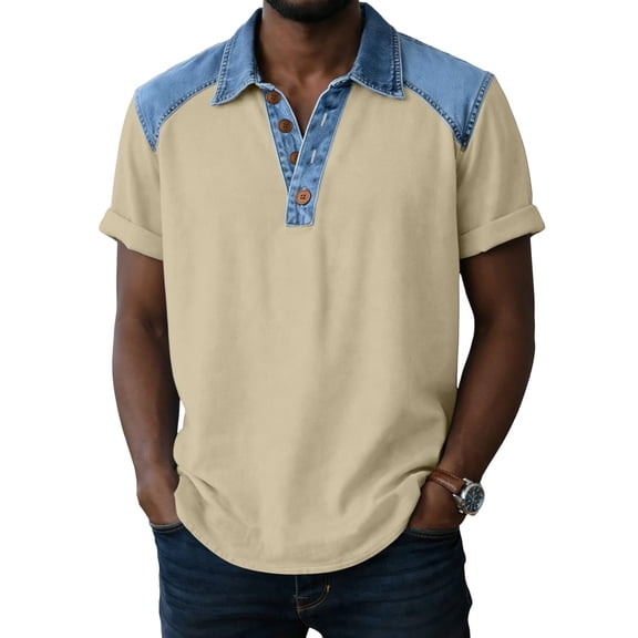 Gamivast Collared Shirts for Men Short Sleeve Loose Fit Shirts Button Detail Denim Contrast Shirts Summer Short Sleeve Casual Work Wear outfits