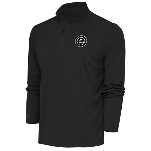 Men's Antigua Charcoal Chicago Cubs Metallic Tribute Quarter-Zip Top