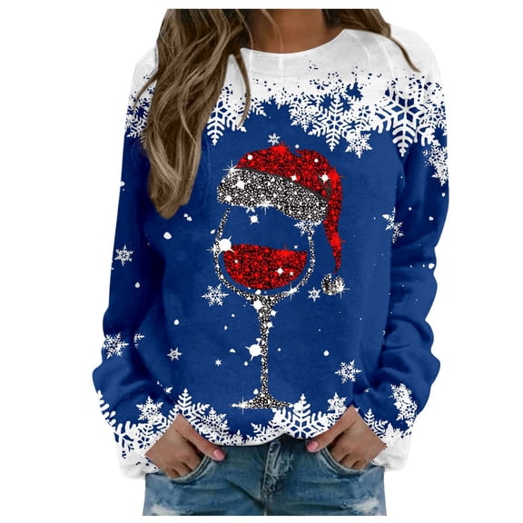 SJLDQY Women's Sweatshirts Xmas Graphic Sparkly Sweatshirts for Women Trendy Hoodies Long Sleeve Fashion Crewneck Tops 2025 Fall Winter Clothes