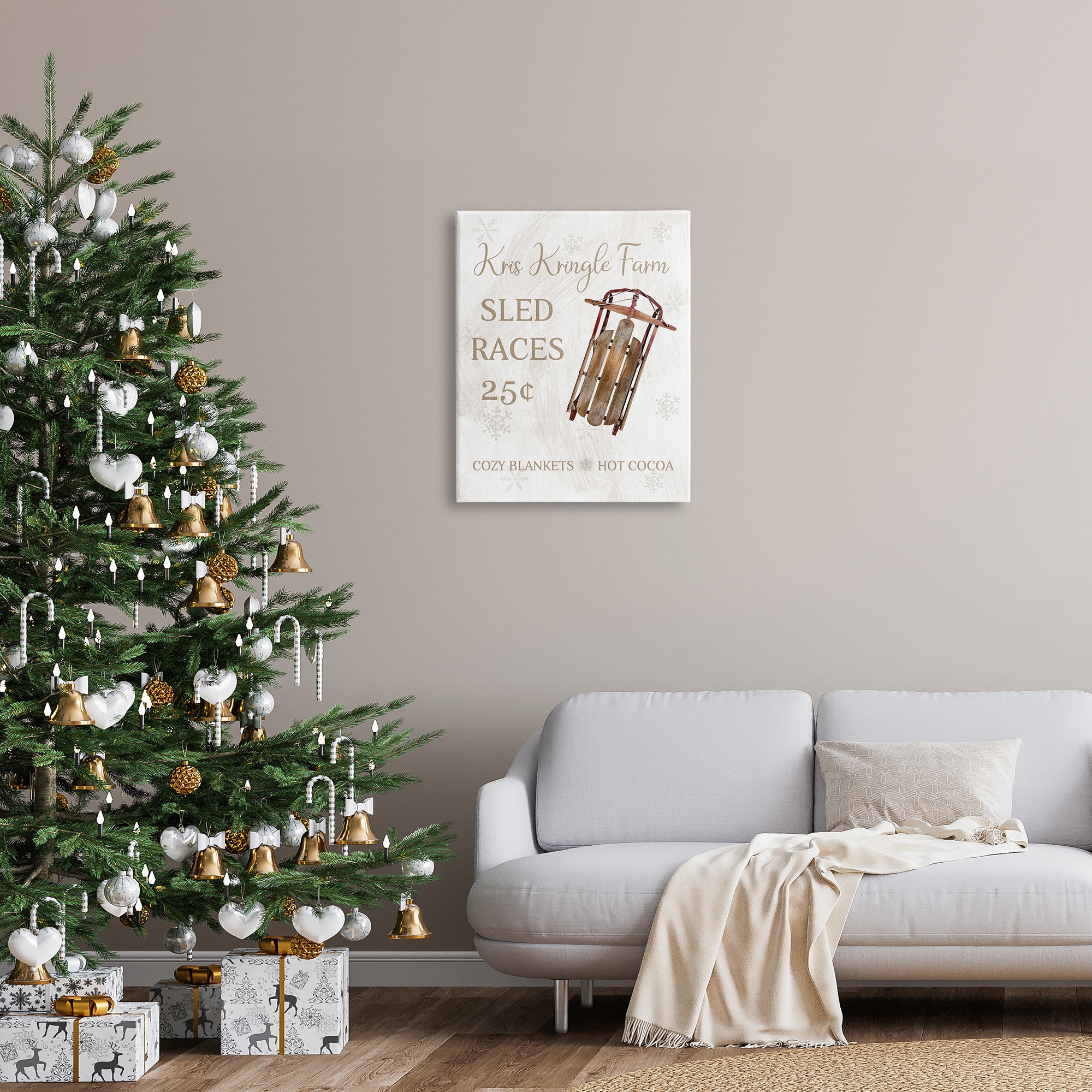 Stupell Industries Sled Races Holiday Sign Holiday Painting Gallery Wrapped Canvas Art Print Wall Art, 24 x 30