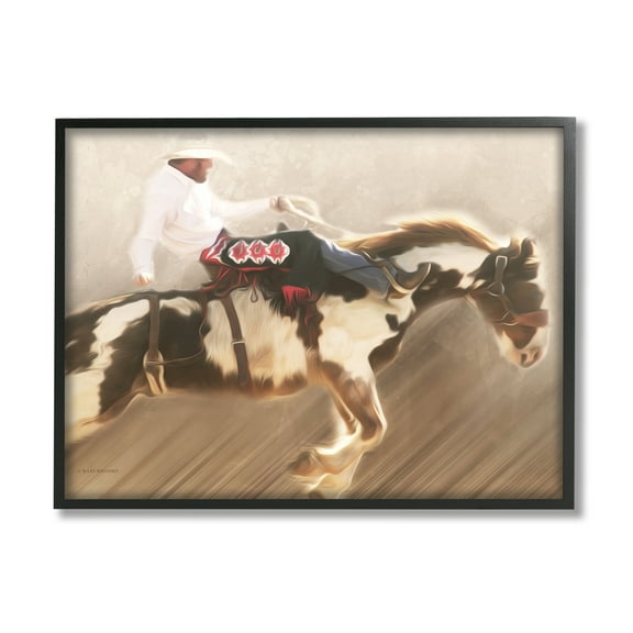 Stupell Industries Cowboy Riding Horse Animals & Insects Painting Black Framed Art Print Wall Art, 14 x 11