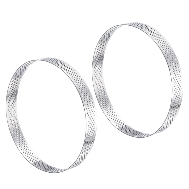 2uds Inoxidable Acero Pastel Anillos para Hornear, Perforado Pastel Mousse Anillo Cocina Hornear Calor Resistente 5.9 Diámetro, 0.8 Altura, para Pastel Postre, Plata
