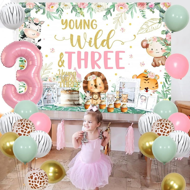 Jungle Safari 3rd Birthday Decorations for Girl Young Wild And