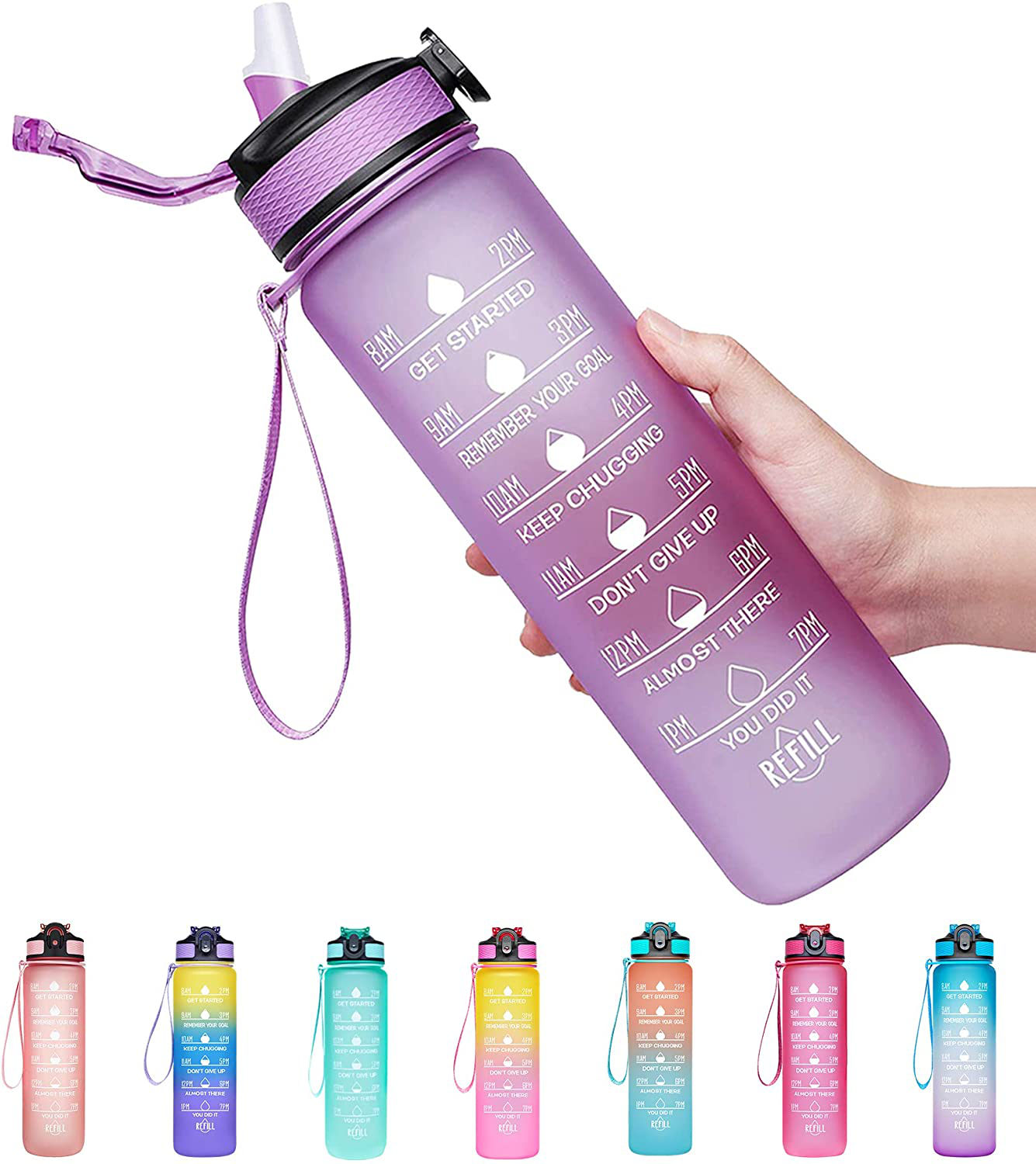 Leakproof BPA Fr Giotto 32Oz Motivational Water Bottle with Time Marker & Straw