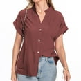 thumbnail image 7 of HAPIMO Sales Womens Casual Pockets Blouse Solid Turn-Down Neck Short Sleeve Casual Loose T-Shirt Button Down Tops Teen Grils Fashion Clothes Coffee, 7 of 7