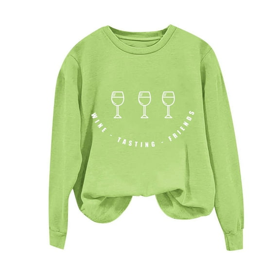 MELDVDIB Womens Thanksgiving Sweatshirt Funny Printed Fashion Casual Solid Color Oversized Hoodless Sweatshirt Fall Winter Long Sleeve Loose Pullover Tops Green S