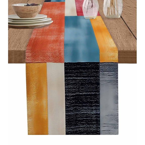 Colorful Abstract Geo Table Runner 90 Inches, Vintage Color Block Bed Runner Dresser Scarves Tabletop for Indoor Outdoor Parties/Ceremony/Banquet, 13" x 90"
