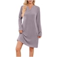 thumbnail image 2 of AUNVITO Women Striped V-Neck Long Sleeve Dress Mid-Length Polyester Casual Wear, 2 of 6