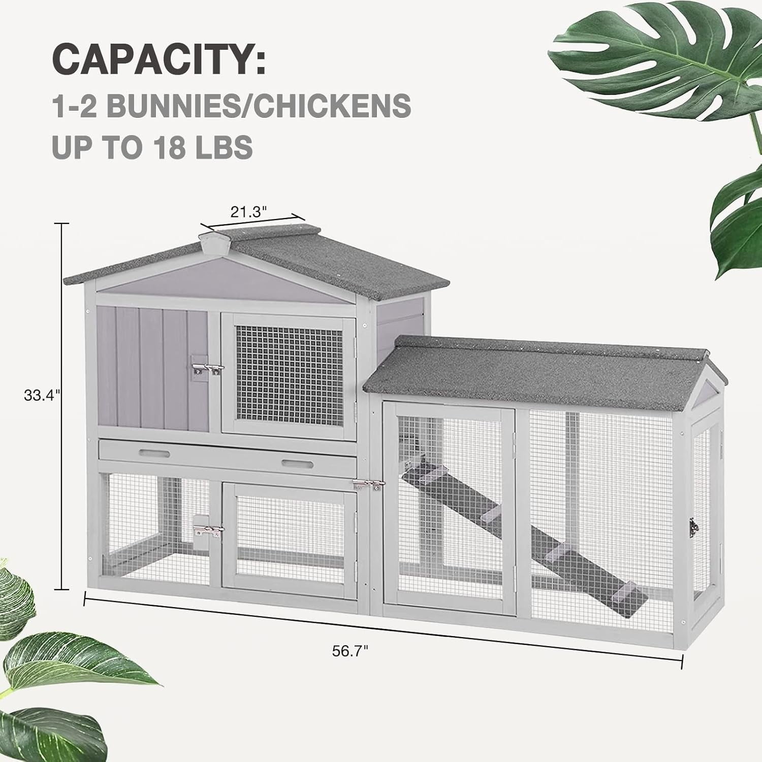 Aivituvin Chicken Coop Hen House with Run Outdoor Rabbit Cage Indoor Bunny Hutch with Waterproof Roof Poultry Cage,Rabbit Hutch with No Leakage Pull Out Tray Gray