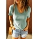 thumbnail image 4 of ABPHQTO Camiseta de manga corta de encaje con cuello en V verde para mujer, 4 of 5