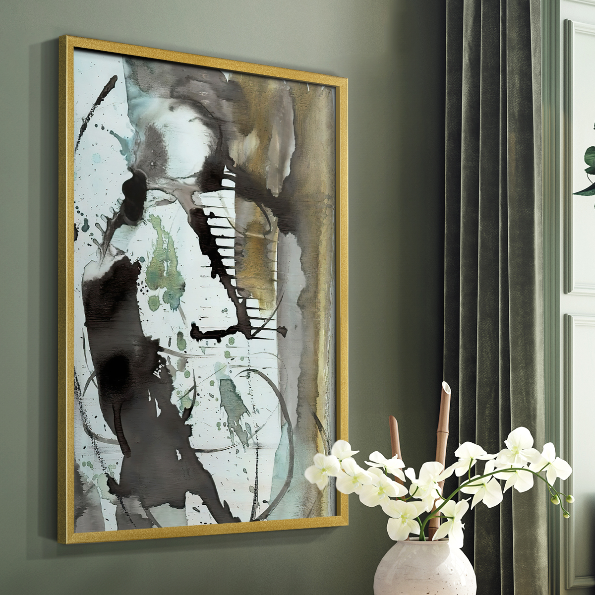 Lyrical Abstract I in Gold Solid Wood 16 x 20 Framed Print
