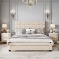 thumbnail image 4 of 3-Pieces Bedroom Sets, Queen Size Velvet Platform Bed with Two Wireless Chargers, Two Motion Activated Night Lights and Two Nightstands, No Box Spring Required, 83.9"L×63.8"W×47.2"H, Beige, 4 of 7