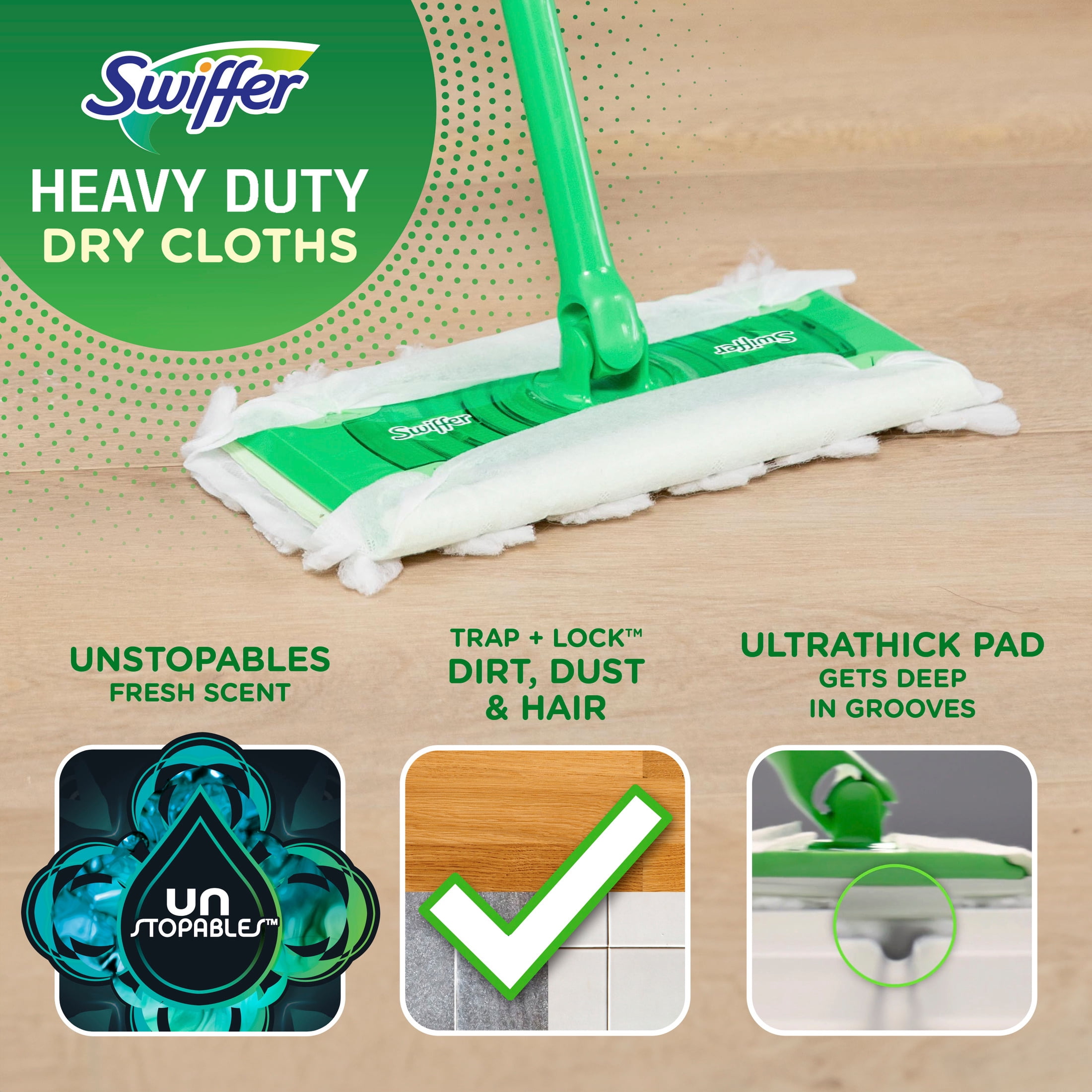 (3 pack) Swiffer Hair Magnet Heavy Duty Refills, Floor Cleaner, Unstopables, Fresh Scent, 20 Count