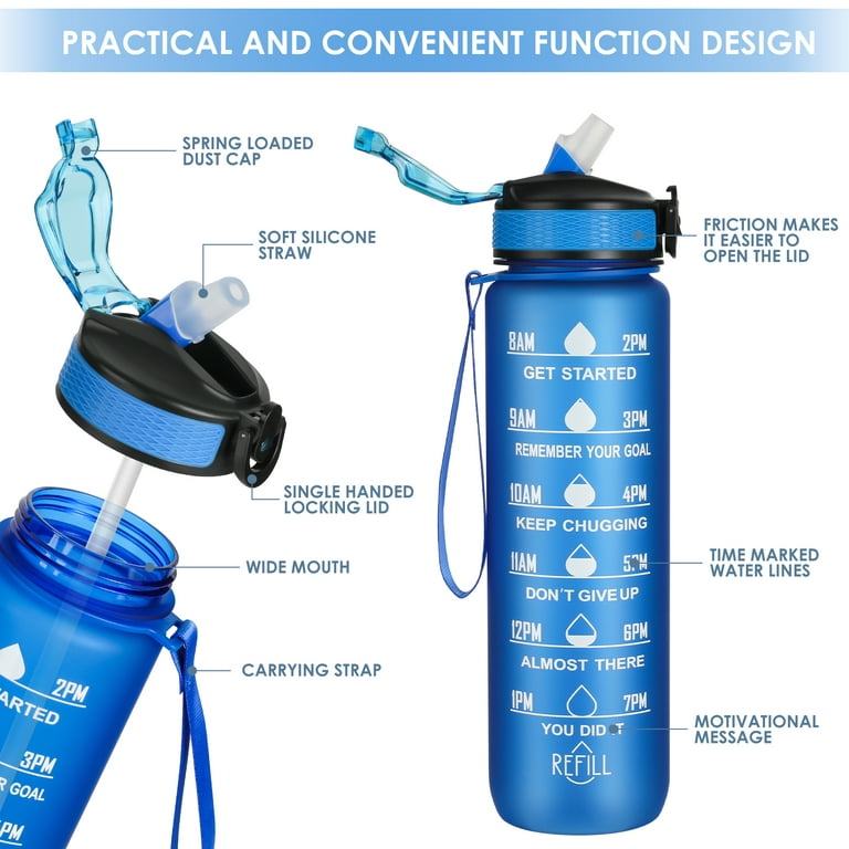 Motivational Water Jug Gym Water Bottle Set 3 in 1Water Bottle Set with  Time Marker Straw