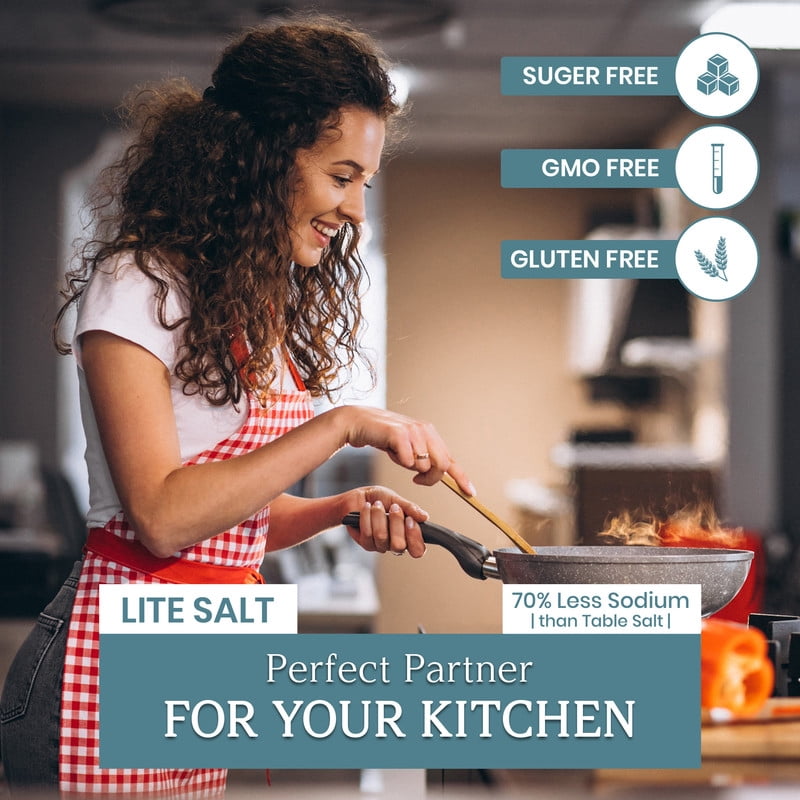 Pacific Pelican Iodized Lite White Himalayan Salt | 70% Less Sodium | Fine Grain, Unrefined, Pure Rock Salt, 100% Natural & Organic for Cooking, Seasoning & Wellness (1 LB) (Pack of 2)