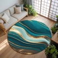 thumbnail image 3 of 7ft Round Rug, Teal Marble Non-Skid Rubber Backing Large Area Rugs - Living Room Bedroom Home Office, Modern Abstract Gold Fluid Art Indoor Floor Mat Carpets Washable Rug, 3 of 9