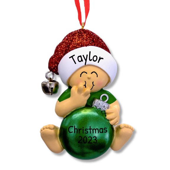 Ornaments by Elves Personalized Baby and Green Christmas Ball Ornament 2024