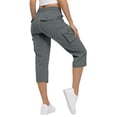 thumbnail image 5 of Women's Cargo Capris Cotton Pants with Button Pockets Elastic Waist Lightweight Cute Hiking Casual Pant for Summer (Dark Gray,M), 5 of 6