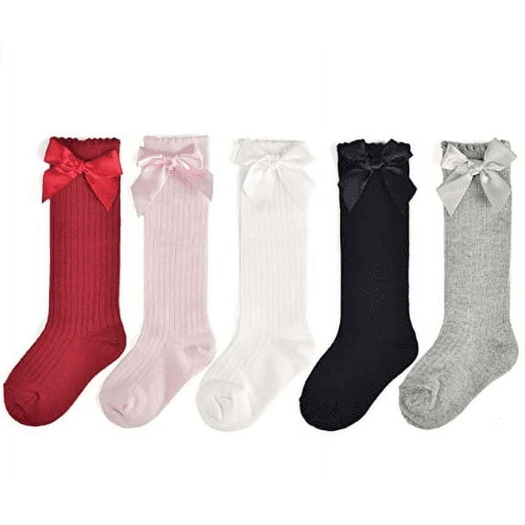 EIMELI Baby Girls Boys Cotton Uniform Knee High Socks Tube Ruffled Stockings (Pack of 5)