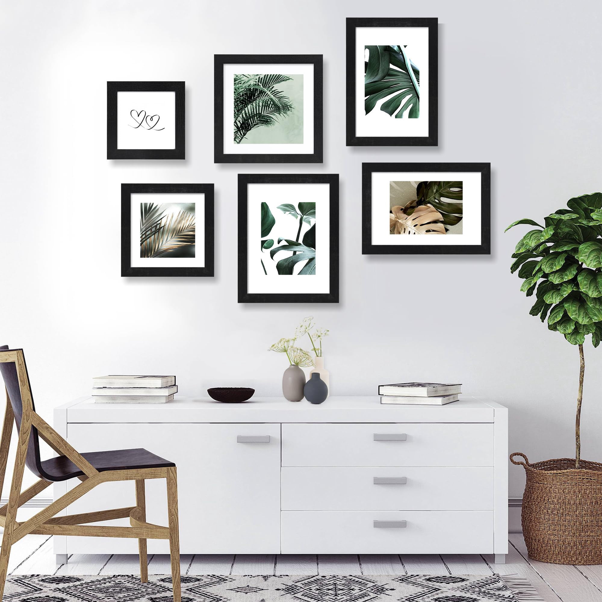 6x6 Picture Frame Set of 2, Display 3.5x3.5 Picture with Mat or 6 x 6 Without Mat, Square Wood Photo Frame for Wall Mount and Tabletop Display