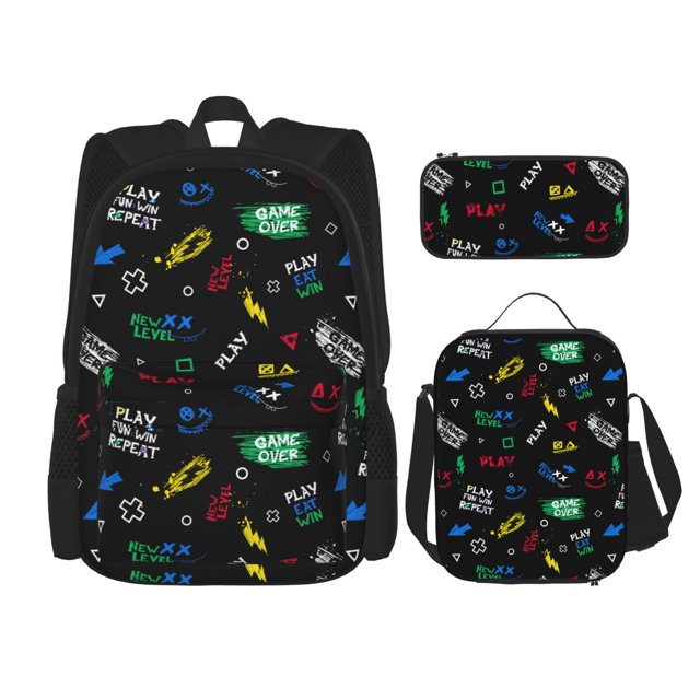 Fotbe Gamepads Set Escolar 3 en 1 para Niños - Mochila Duradera con Lonchera Aislante y Estuche para Lápices - Mochila Escolar para Niños y Niñas
