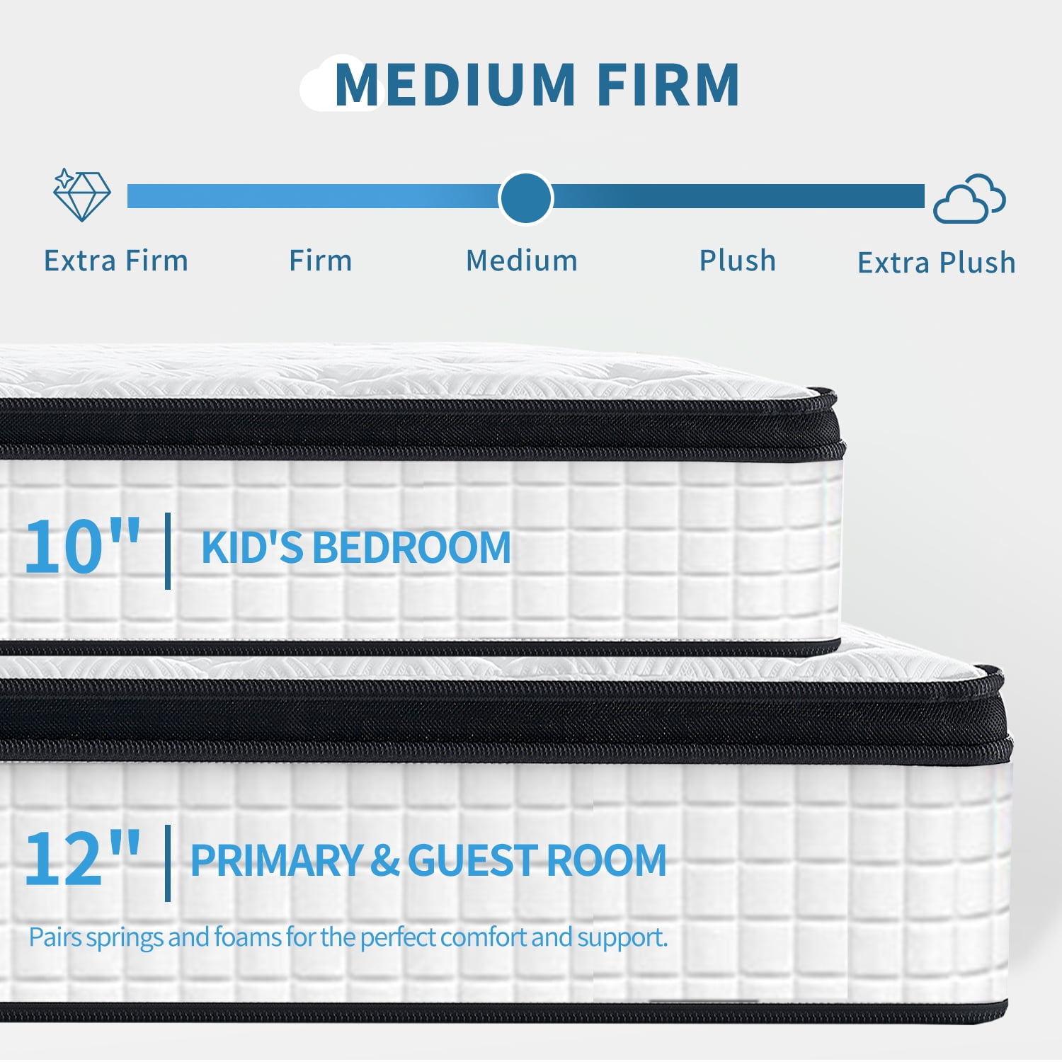 Queen Size Mattress,12 Inch Memory Foam Knitted Cover Hybrid Mattress,Individual Pocket