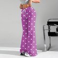 thumbnail image 4 of Women's Fashion Loose Drawstring Waist Polka Dot Print Casual Sports Flared Pants, Purple, M, 4 of 4