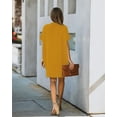 thumbnail image 4 of Chouyatou Women's Loose Fit V Neck Short Sleeve Tunic Solid Color Mini Shift Dress, 4 of 5
