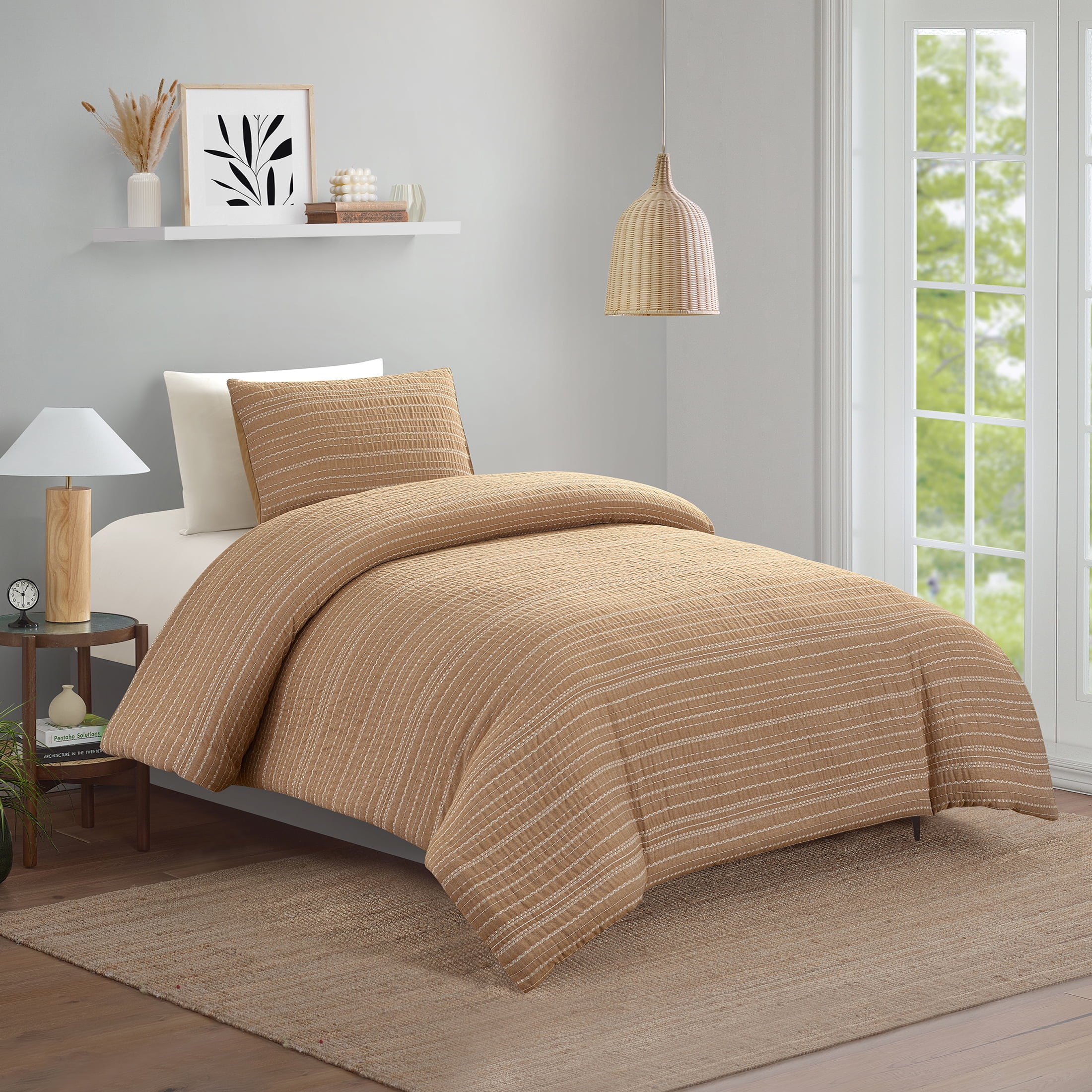 Better Homes & Gardens Crafted Woven 2-Piece Comforter Set, Dark Camel, T/TXL, All Ages