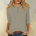 thumbnail image 6 of T-Shirt for Women Women's Fashion Casual Round Neck 3/4 Sleeve Loose Solid Color Button T-Shirt Ladies Top, 6 of 7