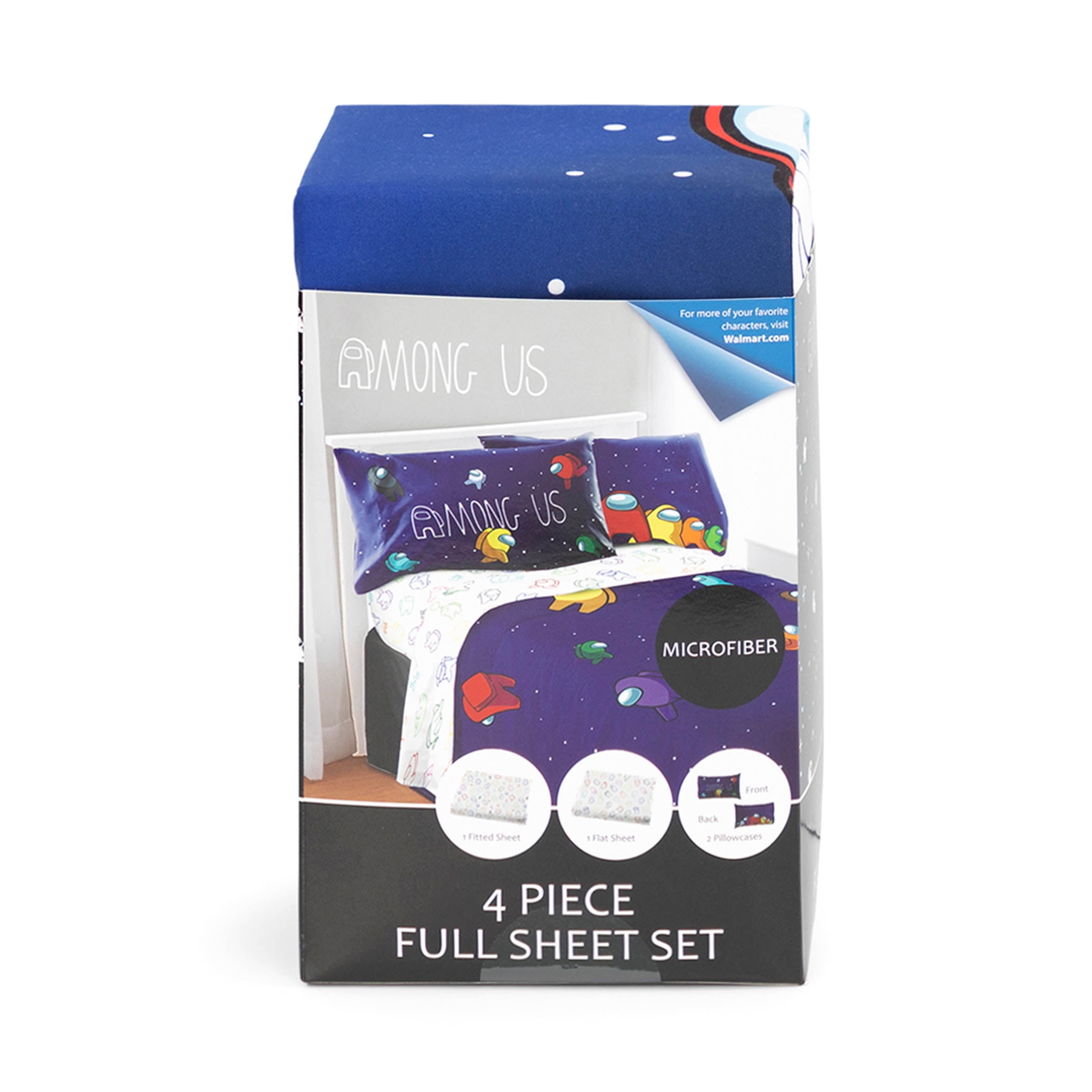 Among Us Crewmates Kids 4 Piece Full Sheet Set Microfiber Black Innersloth Gaming Bedding