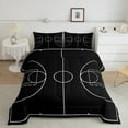 thumbnail image 2 of Basketball Quilt Sprots Games Comforter Set Black Black Ball Court Bedding Set Teens Bedroom Decor, 2 of 6