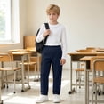 thumbnail image 3 of Nugftut Cargo Pants for Boys, Multi‑Pockets Elastic Waist Casual Outdoor School Pants for Boys,Navy,Sizes 7-8, 3 of 8