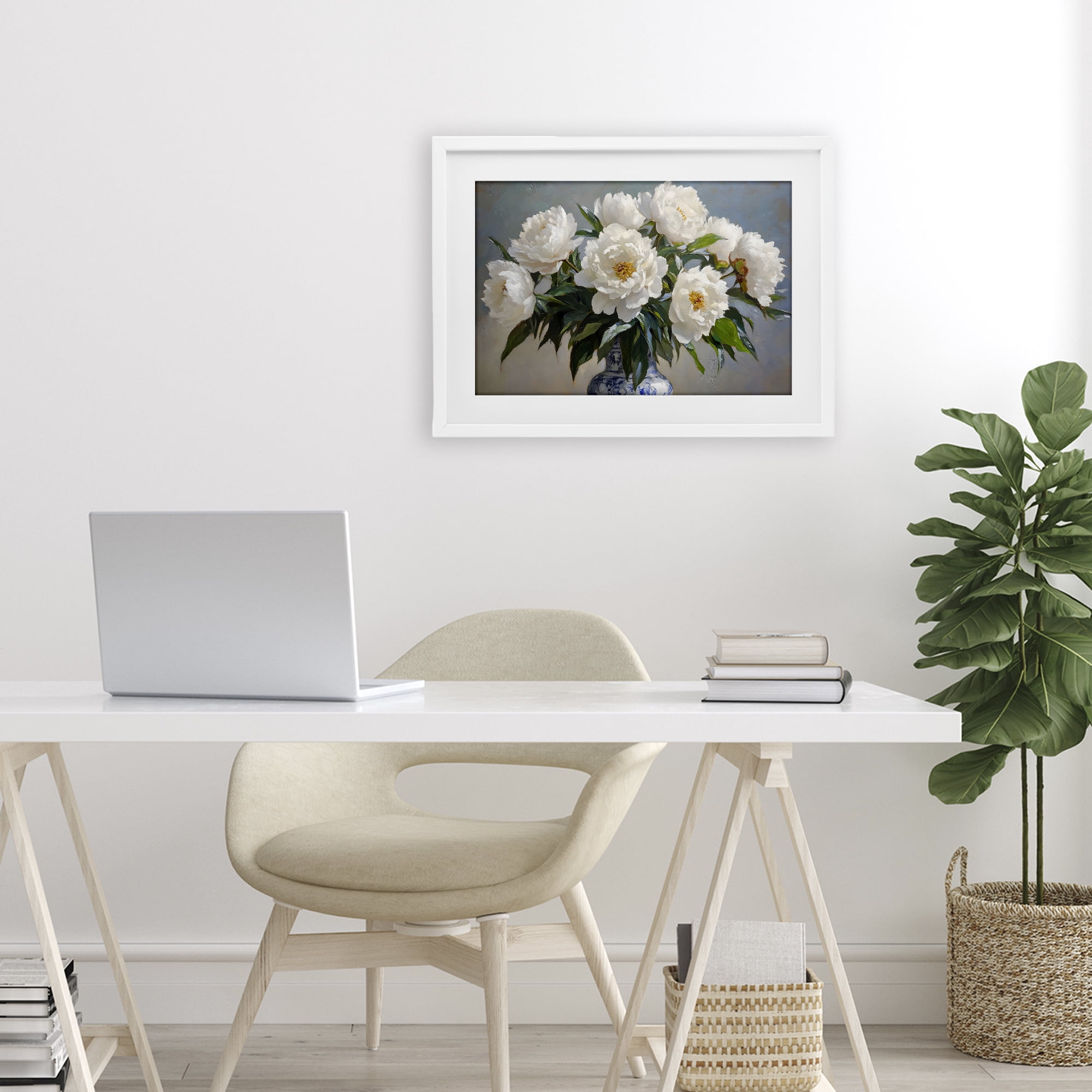 Stupell Industries In Full Bloom White Peonies White Framed Print Under Glass, design by Petal Prints Design