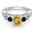 thumbnail image 2 of Gem Stone King 925 Sterling Silver Yellow Citrine Black Onyx and White Moissanite Engagement Ring for Women (1.27 Cttw, Gemstone November Birthstone, Round 6MM and 3MM, Size 7), 2 of 4