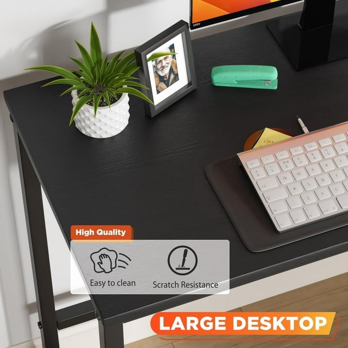 FDW 43 Inch L-Shaped Computer Desk with Metal Frame and Reversible Storage Shelves,Black