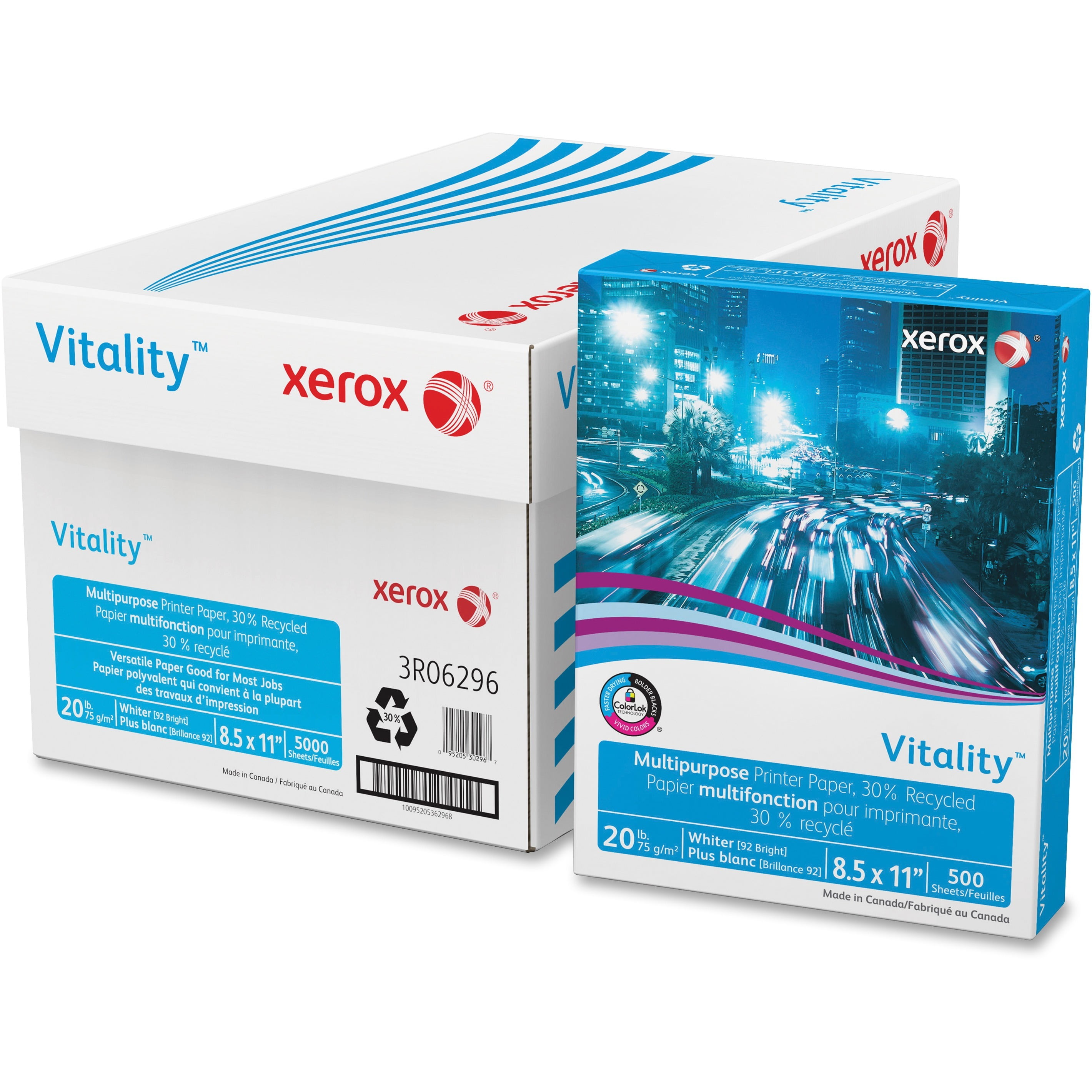 Xerox Vitality Multipurpose Printer Paper, 30 Recycled, White, 5000