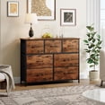 thumbnail image 4 of Commode pour Chambre avec 7 Tiroirs, Grande Commode avec Dessus en Bois, Grande Commode en Tissu avec Tiroirs de Rangement pour Salon, Garde-Robe, Entrée, Imprimé Grain de Bois, 4 of 15