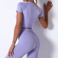 thumbnail image 6 of RQYYD Women's Workout Outfit 2 Pieces Seamless High Waist Yoga Leggings with Long Sleeve Crewneck Crop Top Gym Clothes Set Purple L, 6 of 8