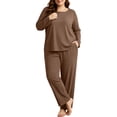 thumbnail image 5 of NominalSnug Plus Size Pajamas for Women Set Ribbed Knit Pjs Womens 2 Piece Long Sleeve Pajama Sets with Pockets Sleepwear, 5 of 8